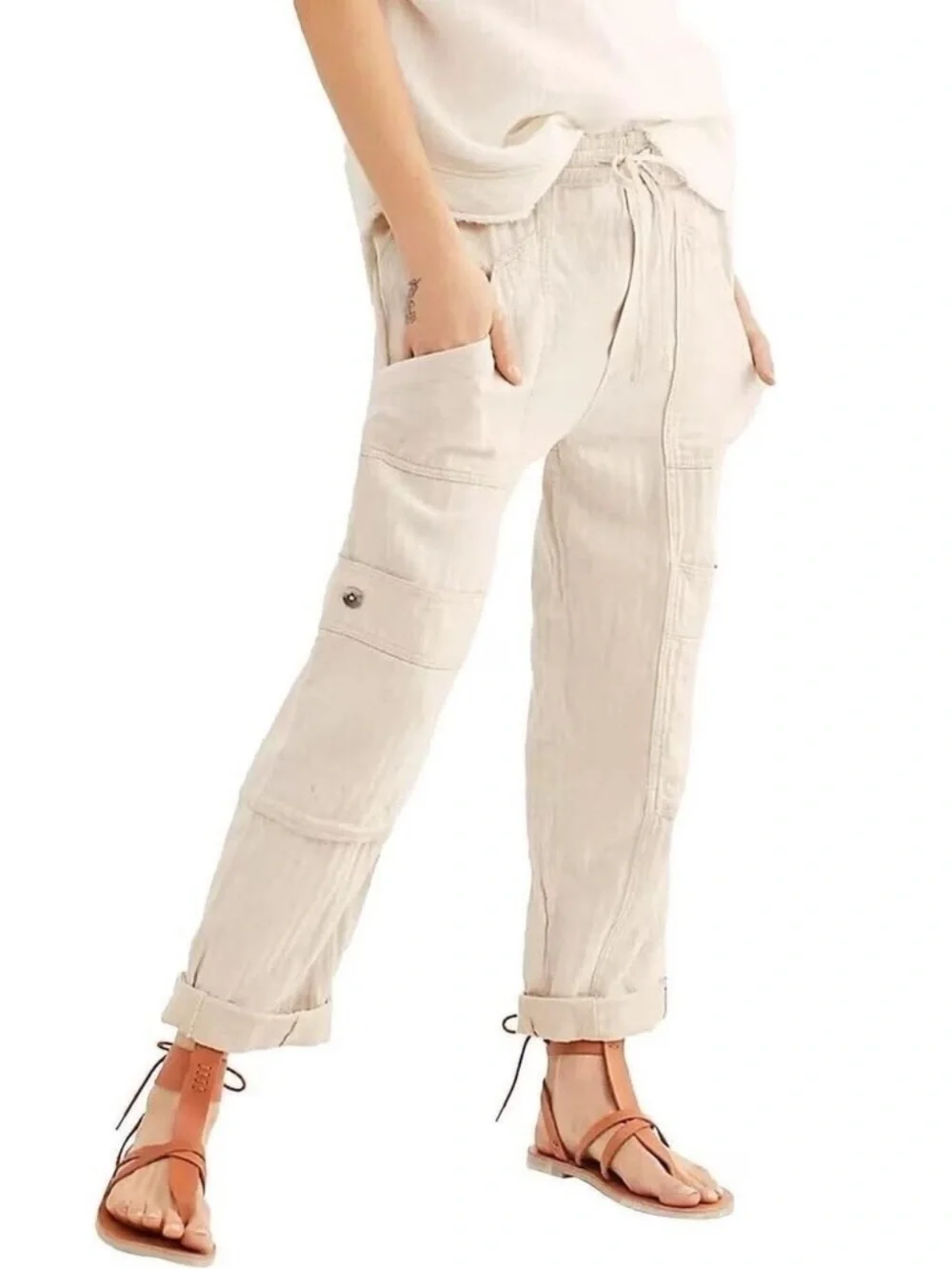 FREE PEOPLE Feelin Good Utility Pull On Pant in Natural Size XS